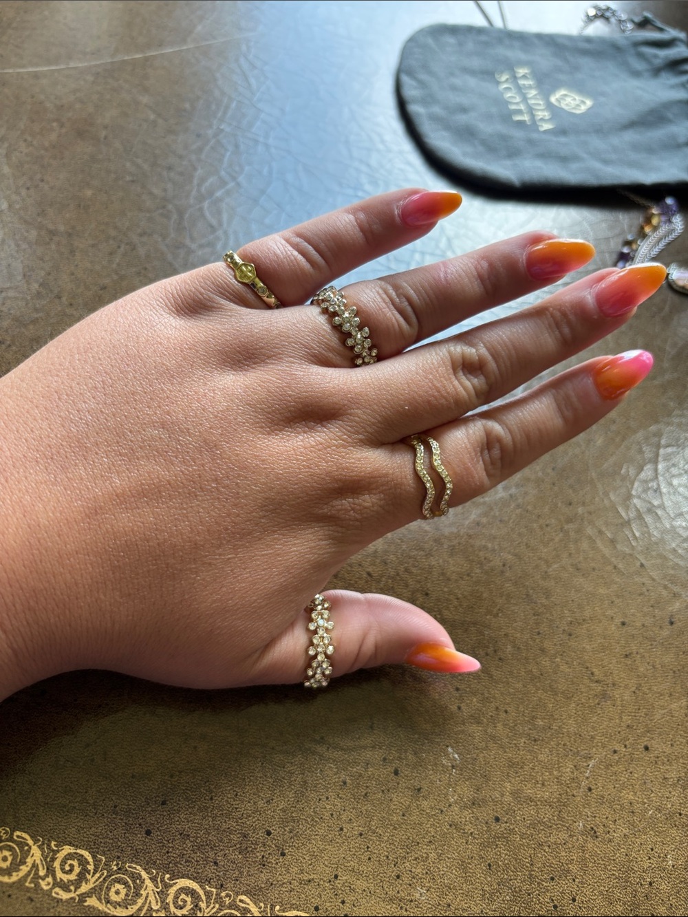 Gold Crystal Cluster Stacking Ring Set of 5 - Women Jewelry. Sizes 5, 7, 8